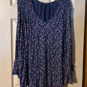 Lucky Brand Blue Floral V-Neck Blouse